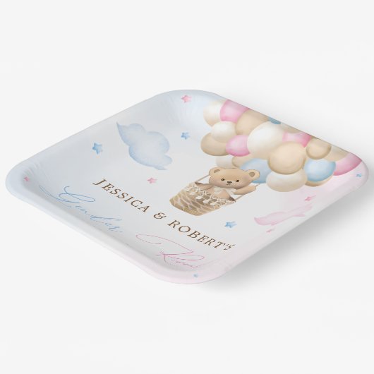 Rosa und blaue Teddybären-Genderdarstellung Pappteller (Gewinkelt)