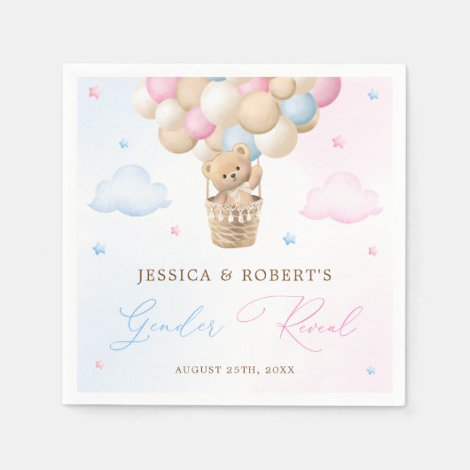 Rosa und blaue Teddybären-Genderdarstellung Serviette (Vorderseite)