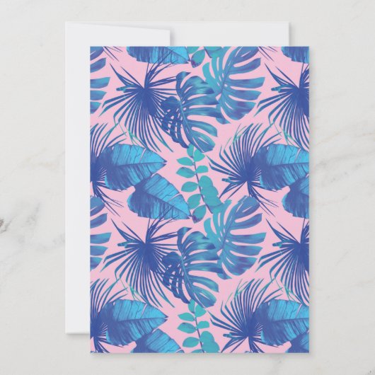 Rosa und blaue tropische Folien personalisiert Einladung (Rückseite)