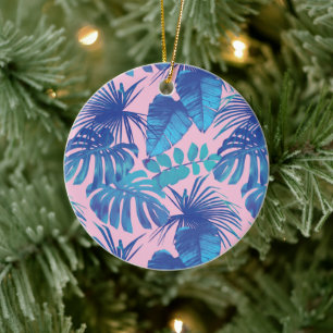 Rosa und blaue tropische Folien personalisiert Keramik Ornament
