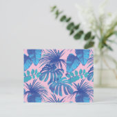 Rosa und blaue tropische Leaf-Design Postkarte (Stehend Vorderseite)