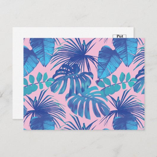 Rosa und blaue tropische Leaf-Design Postkarte (Vorne/Hinten)