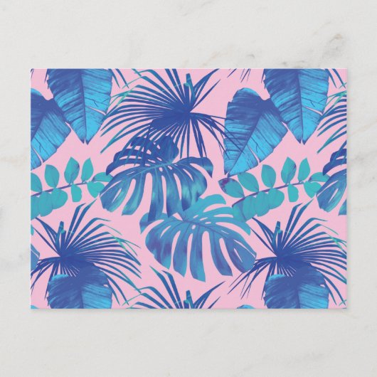 Rosa und blaue tropische Leaf-Design Postkarte (Vorderseite)