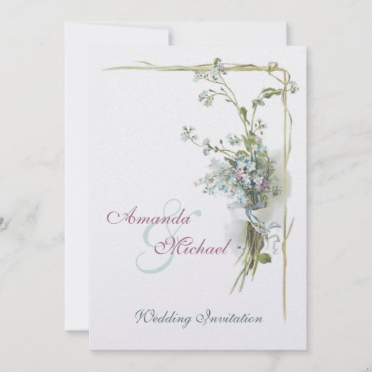 Rosa und blaue "vergisme-nots"-Hochzeit Einladung (Vorderseite)