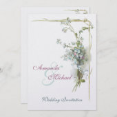 Rosa und blaue "vergisme-nots"-Hochzeit Einladung (Vorne/Hinten)