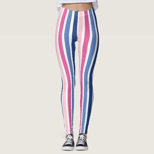 Rosa und blaue vertikale Streifen Leggings (Vorderseite)