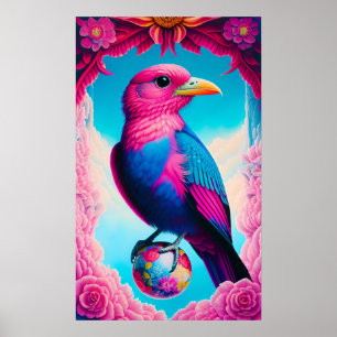 Rosa und blaue Vögel Poster