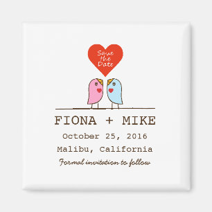 Rosa und Blaue Vögel Save the Date Magnet