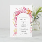 Rosa und blaue Wasserfarbe Blume Hochzeit Einladung (Stehend Vorderseite)