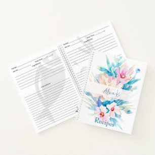 Rosa und blaue Wasserfarbe Blumen personalisierte  Notizblock