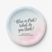 Rosa und blaue Wasserfarbe Geschlecht zeigen Baby- Pappteller (Vorderseite)