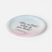 Rosa und blaue Wasserfarbe Geschlecht zeigen Baby- Pappteller (Schrägansicht)