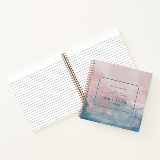 Rosa und blaue Wasserfarbe Hochzeitsbuch Notizblock (Innenseite)