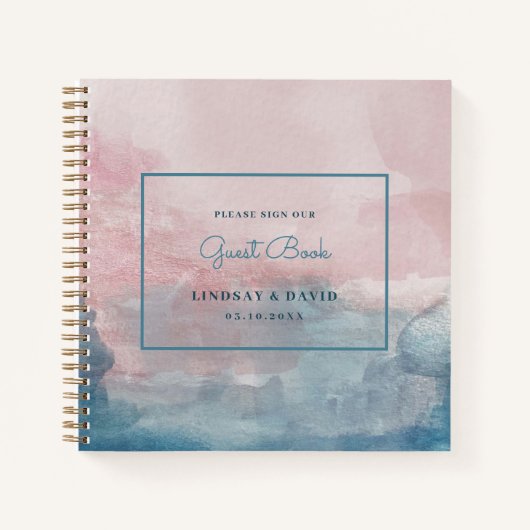 Rosa und blaue Wasserfarbe Hochzeitsbuch Notizblock (Vorderseite)