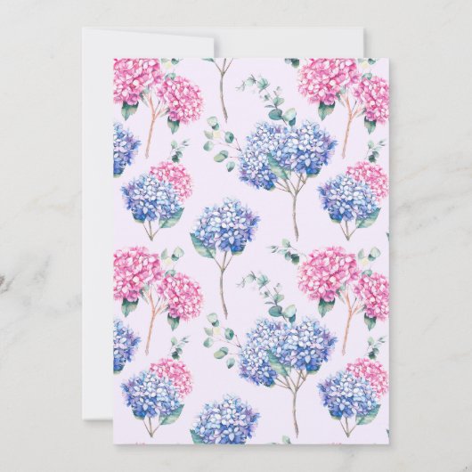 Rosa und blaue Wasserfarbe Hydrangeas Christening Einladung (Rückseite)