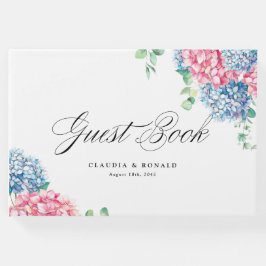Rosa und blaue Wasserfarbe Hydrangeas Frühjahrsson Gästebuch