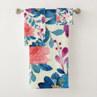 Rosa und blaue Wasserfarben Badhandtuch Set