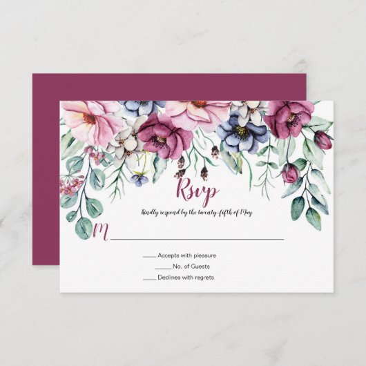 Rosa und blaue Wasserfarben RSVP Karte (Vorne/Hinten)