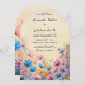 Rosa und blaue Wildblume Einladungen für Hochzeite (Vorne/Hinten)