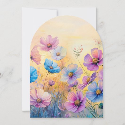 Rosa und blaue Wildblume Einladungen für Hochzeite (Rückseite)