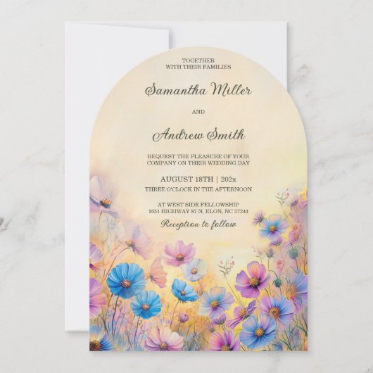 Rosa und blaue Wildblume Einladungen für Hochzeite (Vorderseite)