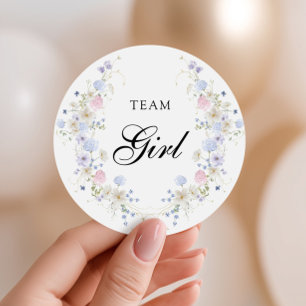 Rosa und blaue Wildblume Gender Reveal Team Girl Runder Aufkleber