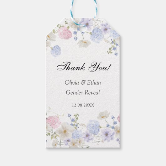 Rosa und blaue Wildblume Gender Reveve Vielen Dank Geschenkanhänger (Vorderseite)