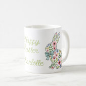 Rosa und blaue Wildblumen-Osterhasen Kaffeetasse (VorderseiteRechts)