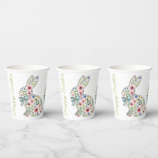Rosa und blaue Wildblumen-Osterhasen Pappbecher (Multi)