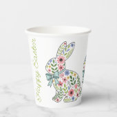 Rosa und blaue Wildblumen-Osterhasen Pappbecher (Vorderseite)