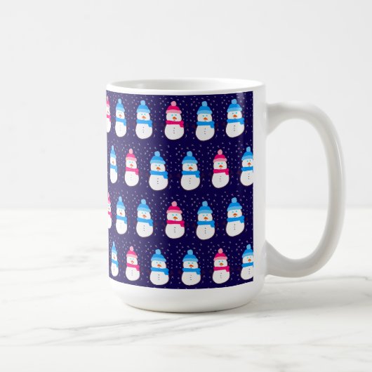 Rosa und blaue Winter-Schneemänner Kaffeetasse (Rechts)