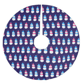 Rosa und blaue Winterschneemänner Polyester Weihnachtsbaumdecke