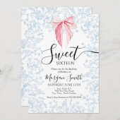 Rosa und blauer Bogen 16 . Geburtstag Geburtstag Einladung (Vorne/Hinten)