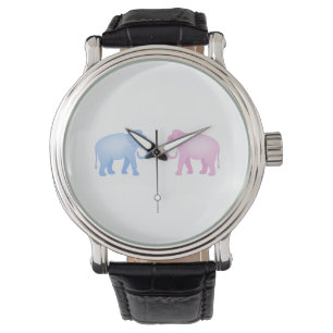 Rosa und blauer Elefant-Geburtstag oder Geschlecht Armbanduhr