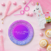 Rosa und blauer Glitzer Save the Date Pappteller (Party)