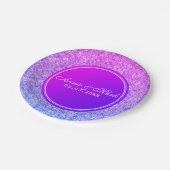 Rosa und blauer Glitzer Save the Date Pappteller (Schrägansicht)