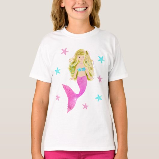 Rosa und blauer Meerjungfraustarfish-T - Shirt (Vorderseite)