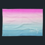Rosa und blauer Ombre Watercolor personalisiert Küchentuch<br><div class="desc">Aquarellsteigungswäsche der hellen rosa und blauen Farben. Addieren Sie Ihren Namen,  um ihn zu personifizieren.</div>