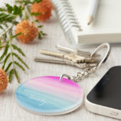 Rosa und blauer Ombre Watercolor personalisiert Schlüsselanhänger (Vorderseite rechts)