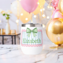 Rosa und blauer Rahmen mit grüner Gingham-Schleife