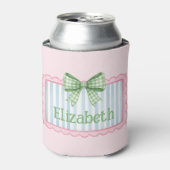 Rosa und blauer Rahmen mit grüner Gingham-Schleife Dosenkühler (Kanne Vorderseite)