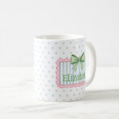 Rosa und blauer Rahmen mit grüner Gingham-Schleife Kaffeetasse (VorderseiteRechts)