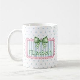 Rosa und blauer Rahmen mit grüner Gingham-Schleife Kaffeetasse