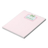 Rosa und blauer Rahmen mit grüner Gingham-Schleife Notizblock (Rotiert)