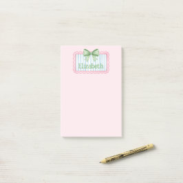 Rosa und blauer Rahmen mit grüner Gingham-Schleife Post-it Klebezettel