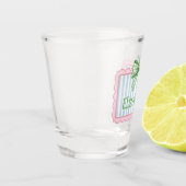 Rosa und blauer Rahmen mit grüner Gingham-Schleife Schnapsglas (Links)