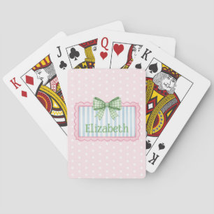 Rosa und blauer Rahmen mit grüner Gingham-Schleife Spielkarten