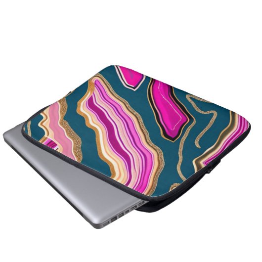 Rosa und blaues Agermuster Laptopschutzhülle (Vorne Knopf)