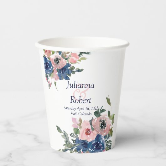 Rosa und blaues Aquarellpapier Pappbecher (Vorderseite)