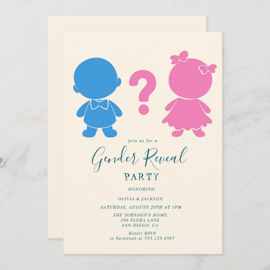 Rosa und blaues Baby Silhouette Gender Reveal Part Einladung (Vorne/Hinten)